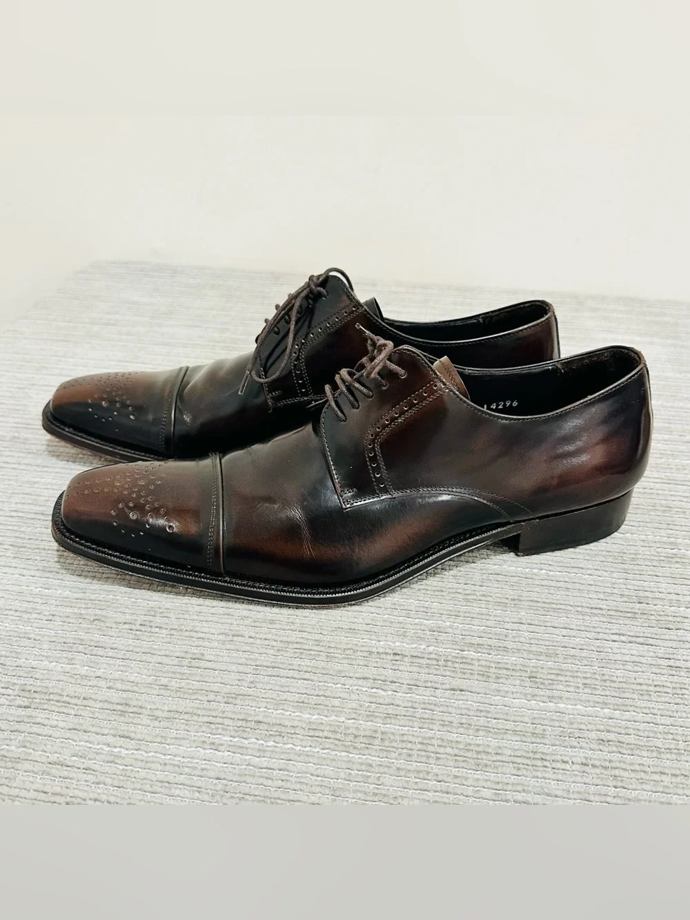 Mezlan Men’s Size 7,5 French Toe Classic Brown Leather Oxford Dress Shoes